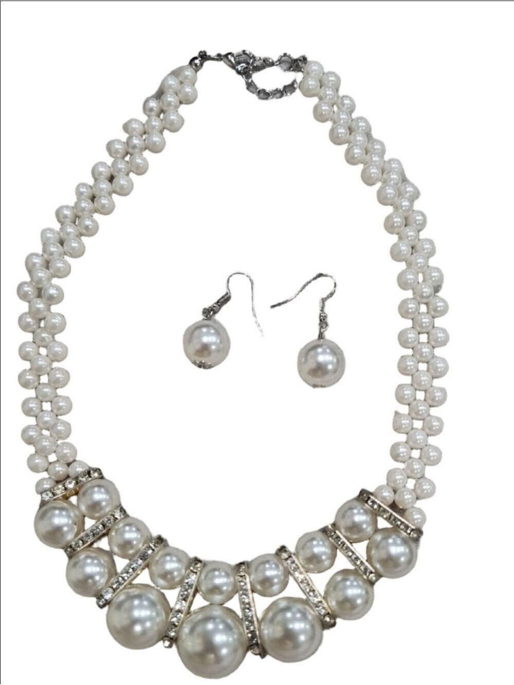 Bridal Imitation Pearl and Rhinestone Jewelry Set, which includes a multi-strand